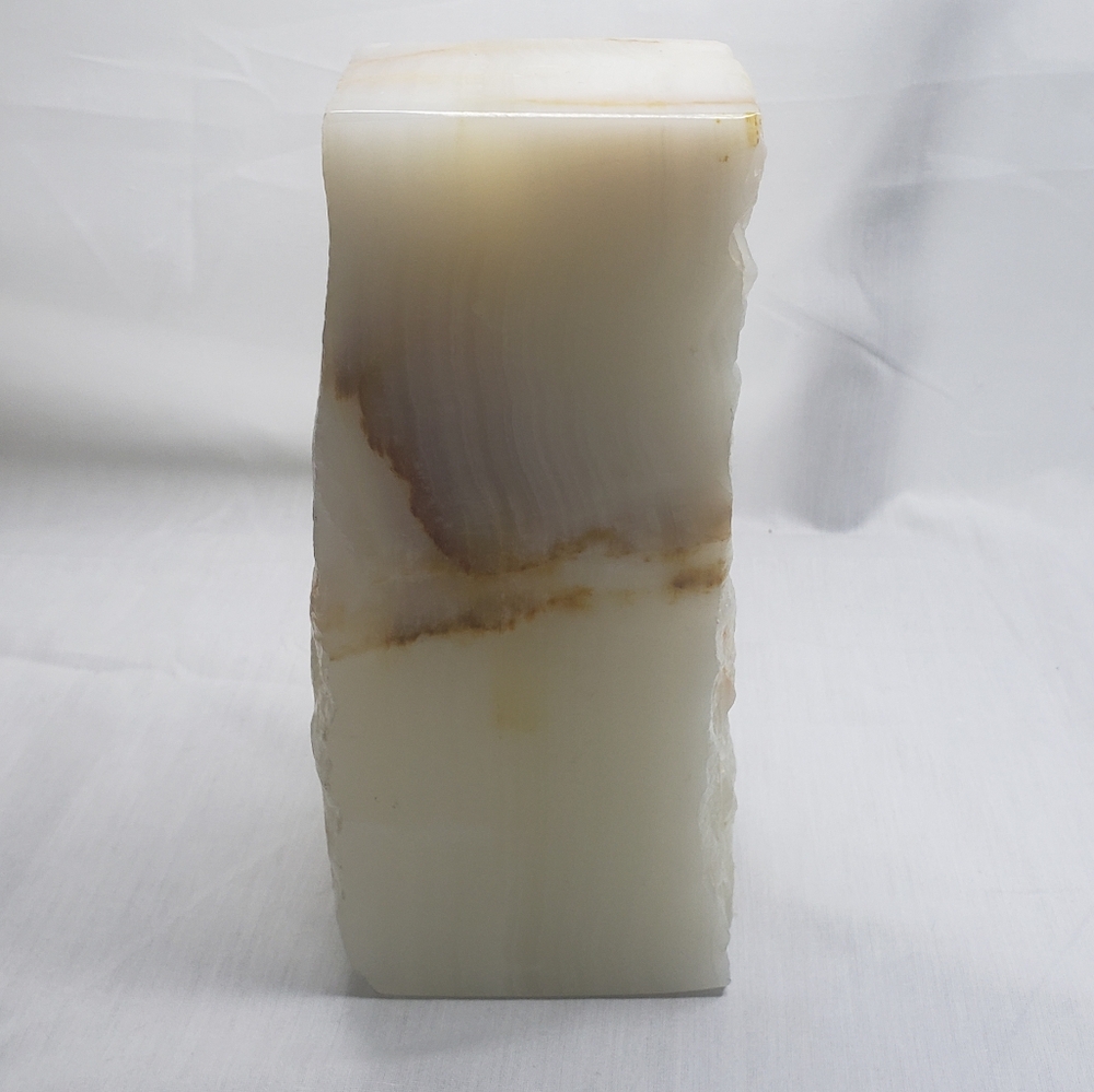 Large Slab Onyx Stone Lamp Base Partial Raw Edge Hole For Electrical Cord 5 Lbs